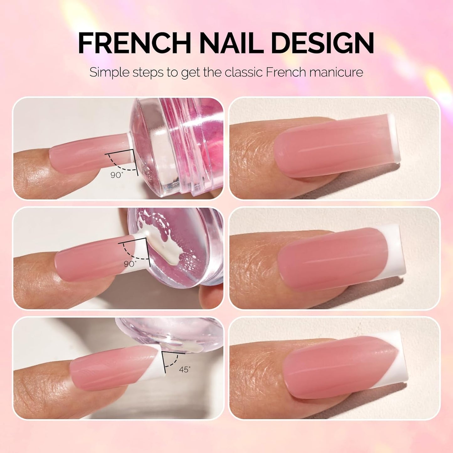 MelodySusie French Nail Stamper Kit, Silicone Stampers with Scrapers, 4PCS Tool for French Manicure DIY Home Nail Design Salon, Pink-Velvo Beauty