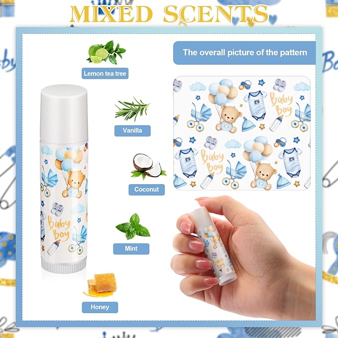 Fumete 50 Pack Bear Baby Shower Party Gifts Favors Bulk Lip Balms for Guests Boys Girls Neutral Gender Reveal Favors for Baby Shower Prizes Souvenirs Bags Stuffer Classroom Prizes-Velvo Beauty