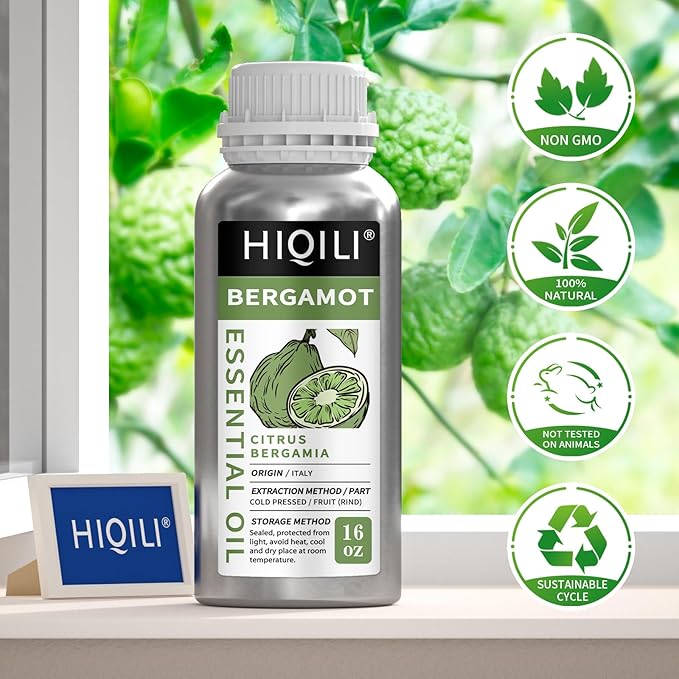 HIQILI Bergamot Essential Oil for Diffuser, Skin, Hair, DIY, 100% Pure & Natural - 16 Fl Oz (500 mL)-Velvo Beauty