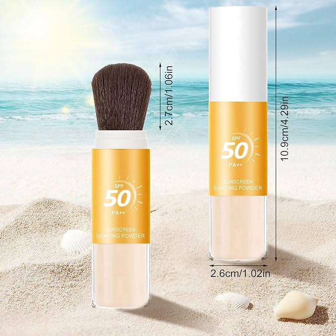 Mineral Sunscreen Setting Powder, SPF 50++ Mineral Setting Powder Sunscreen for Face with Soft Brush Powder Sunscreen for Scalp Matte Face Powder (1PC, 1.02 * 1.02 * 4.29)-Velvo Beauty
