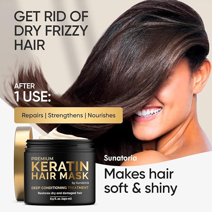SUNATORIA Keratin Hair Mask - Deep Conditioner for Dry Damaged Hair - Hydrates, Repairs, Nourishes - Keratin Hair Treatment - Deep Conditioning Hair Mask - Keratina Mascarilla Para el Cabello-Velvo Beauty