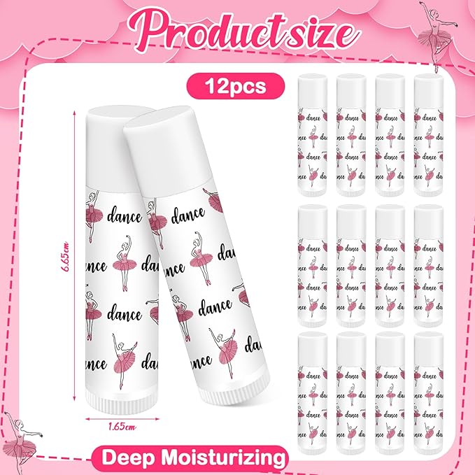 12 Pack Dance Theme Ballet Lip Balms Bulk Moisturizing Lip Balms Back To School Gift Ballet Gifts Lip Balm Christmas Thanksgiving Day Dance Party Thanks Gift for Dancer Girl Woman-Velvo Beauty