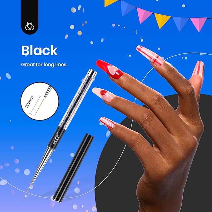 Beetles Gel Polish Nail Art Liner Brushes 5Pcs Painting Art Design Pen Set Diamond Application Rhinestone Handle Dotting Drawing Sizes 5 7 9 11 20mm Nail Design Gift for Women-Velvo Beauty