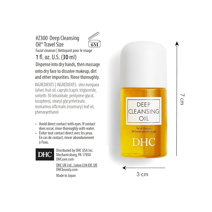 DHC Deep Cleansing Oil and Travel Size, Facial Cleansing Oil, Makeup Remover, Cleanses without Clogging Pores, Residue-Free, Fragrance and Colorant Free, For All Skin Types, 6.7 oz and 1 oz-Velvo Beauty