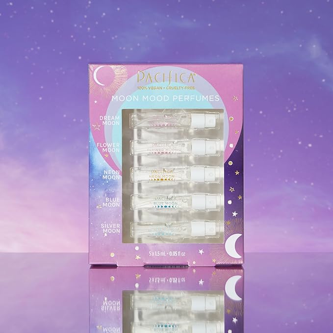 Pacifica Beauty Mood Moons Spray Perfume Set, Fragrances, Travel Perfume, Dream Moon, Flower Moon, Neon Moon, Blue Moon, Silver, Moon, Clean Perfume, Mini Perfume, Vegan, 0.05 fl oz Each (Set of 5)-Velvo Beauty