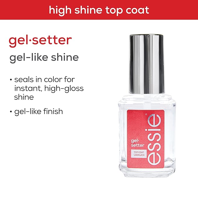 essie Nail Care, 8-Free Vegan, Gel Setter Top Coat, gel-like finish nail polish, 0.46 fl oz-Velvo Beauty