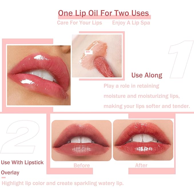 Plumping Lip Oil, Moisturizing Lip Glow Oil, Long Lasting Nourishing Lip Gloss Lip Balm, Non-sticky Transparent Toot Lip Oil Tinted for Lip Care and Dry Lip - Pink-Velvo Beauty