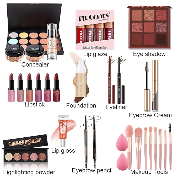 All-in-one Holiday Make up Gift Set | Makeup Kit for Women Full Kit Essential Starter Bundle Include Eyeshadow Palette Lipstick Blush Foundation Concealer Face Powder Mascara Lipgloss Brush-Velvo Beauty