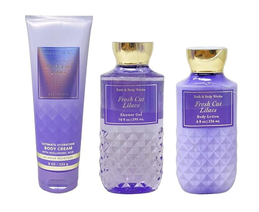 Bath & Body Works Fresh Cut Lilacs 3 Piece Bundle - Body Cream - Shower Gel - Body Lotion - Full Size-Velvo Beauty