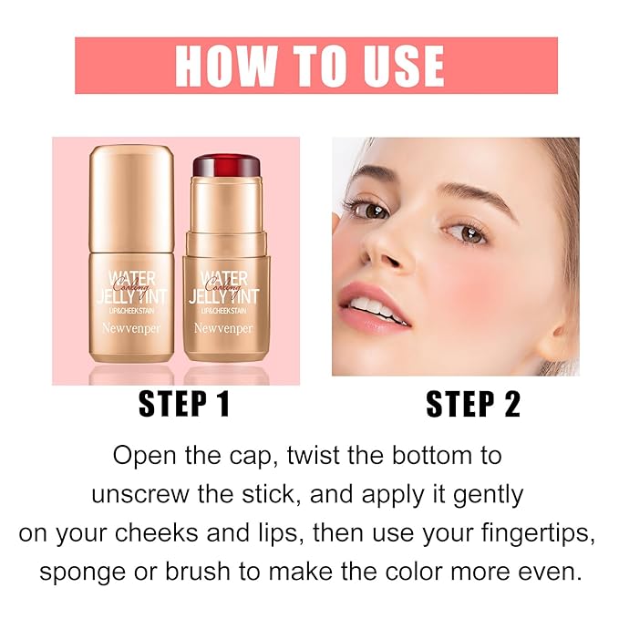 2PCS Jelly Blush Stick, Multi-Purpose Lip & Cheek Stick, Waterproof jelly tint, Moisturizing Cooling Water Jelly Tint Long Lasting cheek stain & lip tint for Women and Girls 02#-Velvo Beauty