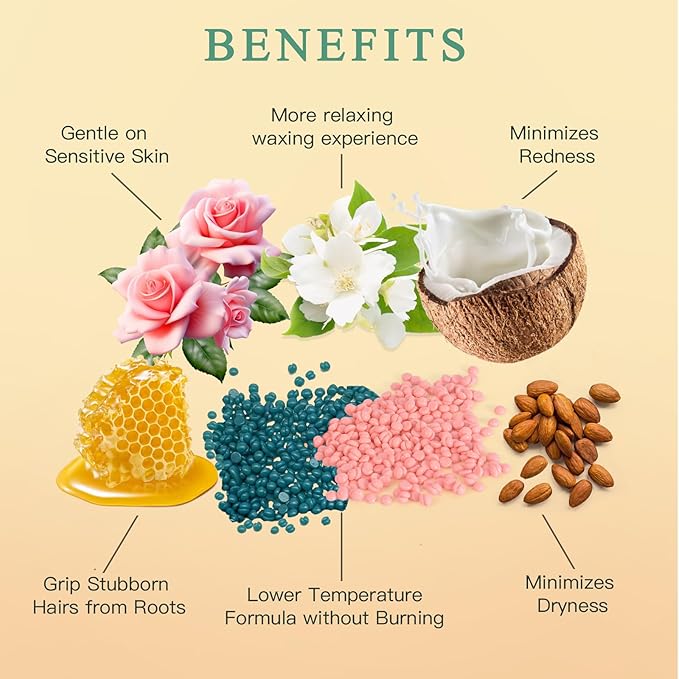 Wax Beads for Hair Removal, 1.3Lb/21oz Hard Wax for Eyebrow, Face, Bikini, Legs, Arms, Full Body Waxing with 10pcs Wax Spatulas, 6 Packs-Velvo Beauty