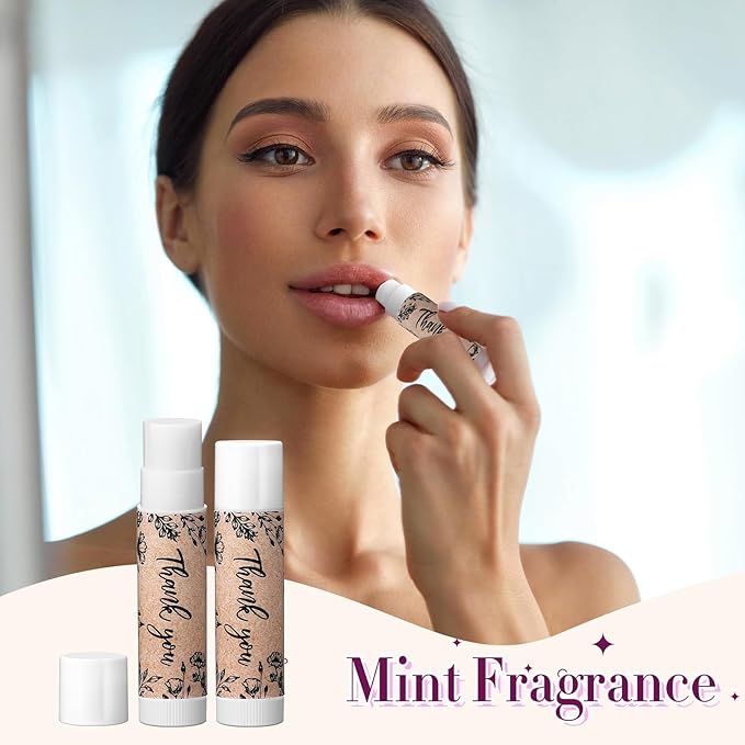 30 Pcs Thank You Lip Balms Bulk Wedding Bridal Shower Favors for Guests Wedding Souvenirs Moisturizing Floral Lip Balm Gifts for Bachelorette Party Bridesmaid Baby Shower, Classic Wood Grain-Velvo Beauty