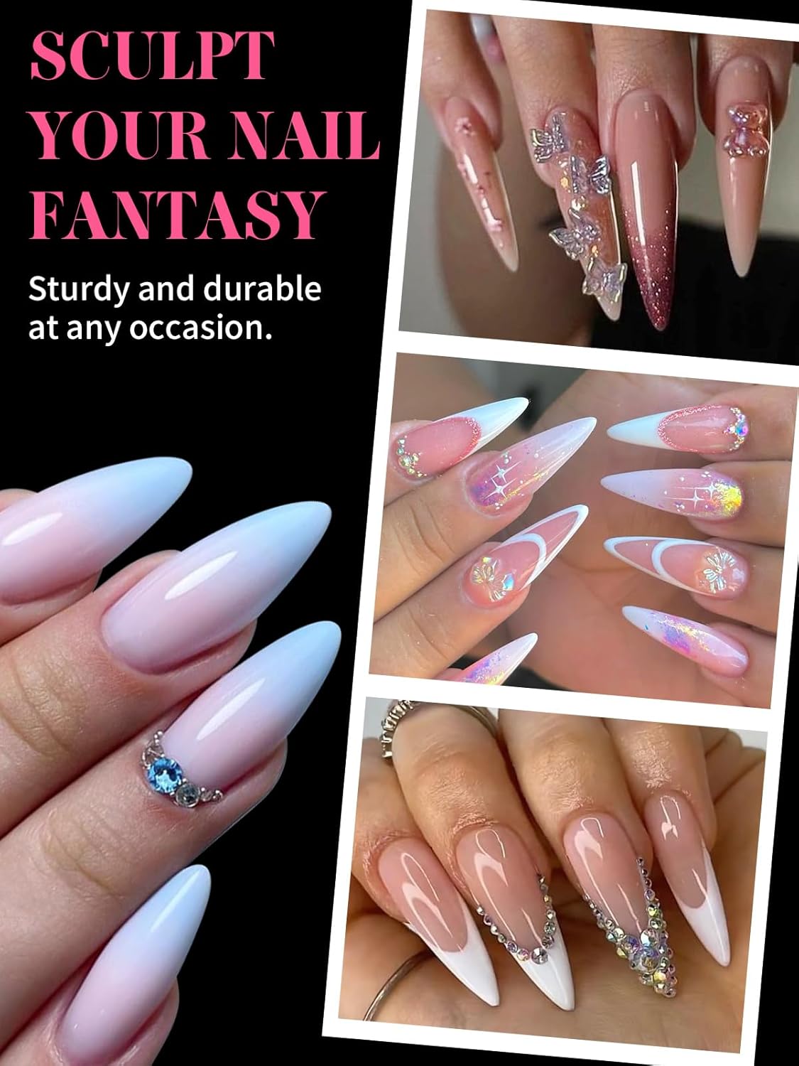 EBANKU Stiletto Dual Nail Forms for Poly Extension Gel, 120 PCS Pink Nail Molds Reusable Nail Extension Forms for Builder Gel Manicure Design Salon DIY-12 Sizes-Velvo Beauty