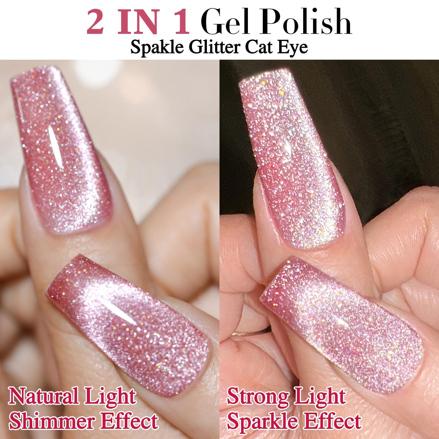 Double Rhythm 15ML Ice Glass Cat Eye Gel Polish with Magnet Holographic Glitter Shimmer Translucent Sheer Color Salon Soak Off Magnetic Nail at Home (Skin Pink-MC1065)-Velvo Beauty