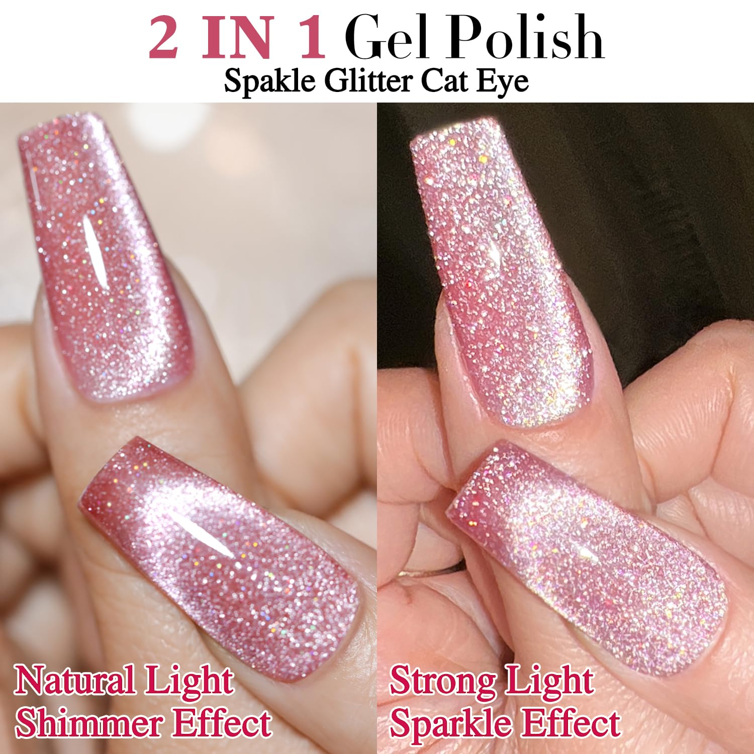Double Rhythm 15ML Ice Glass Cat Eye Gel Polish with Magnet Holographic Glitter Shimmer Translucent Sheer Color Salon Soak Off Magnetic Nail at Home (Skin Pink-MC1065)-Velvo Beauty