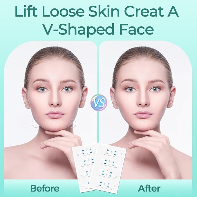 Face Lift Tape Invisible, 100 PCS Face Neck Tape Lifting Invisible Under Makeup, Instant Neck Tape for Loose Sagging Skin, V-Shaped Facelift Strips for Double Chin, Brows, Eyes, Jowls, Wrinkles-Velvo Beauty