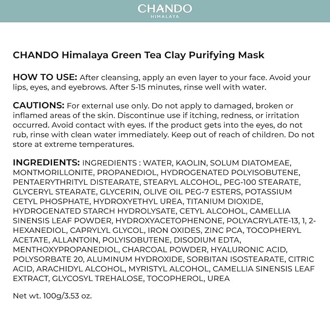 Purifying Green Tea Mask, Natural Facial Clay Mask Deep Pore Cleansing with Green Tea Extract and Portulaca Extract, for Clogged Pores, Detoxifies & Balance Oil, 3.52 fl.oz-Velvo Beauty