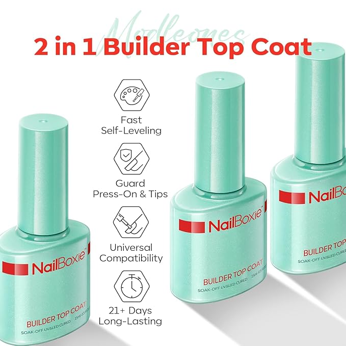 modelones Nail Builder Gel Top Coat, 2-in-One Clear Builder for Nails, LED Lamp Cured Top Coat Strengthener Glue Gel Polish in a Bottle for DIY Home Salon Gifts, 15ML-Velvo Beauty