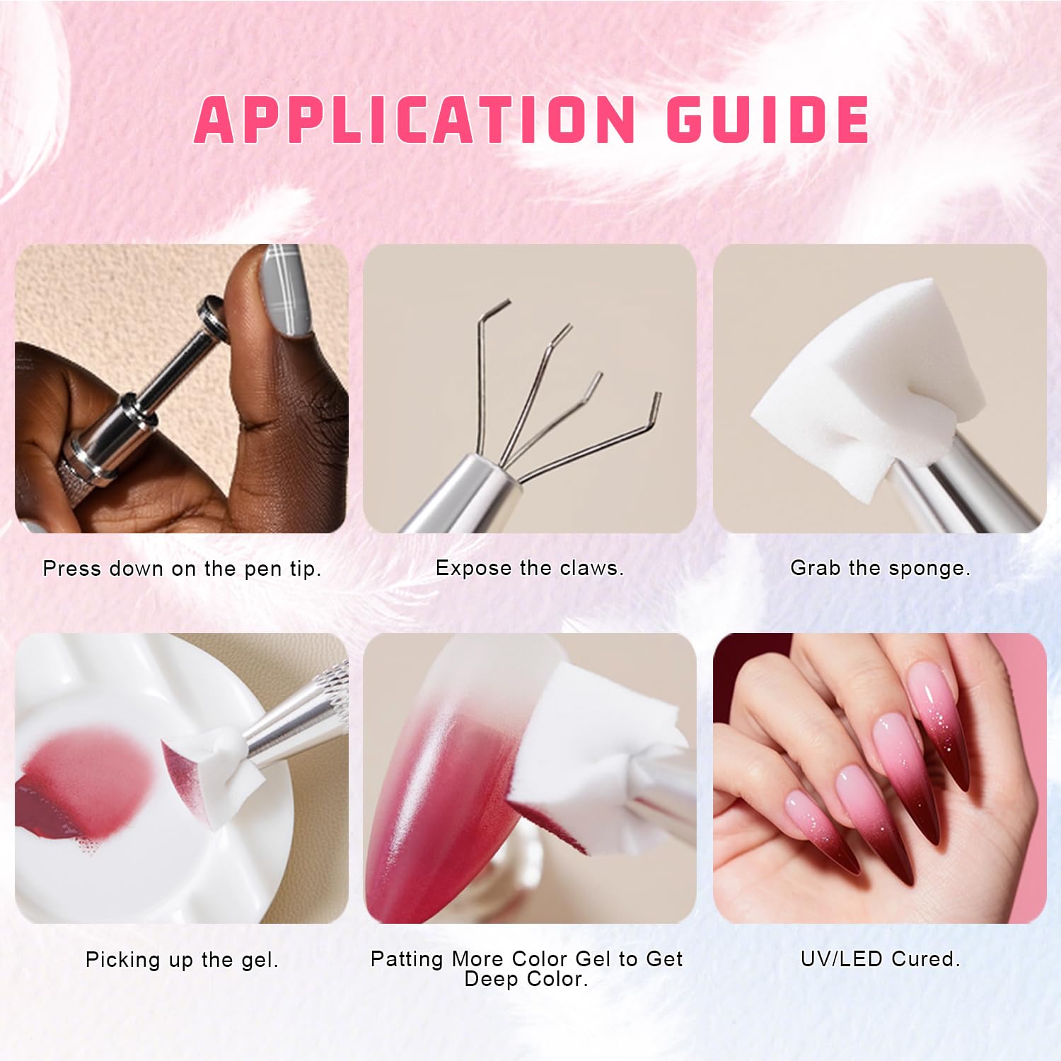 Sponge Patting Painting Nail Gel Set, 50PCS Sponges with Grabber for Ombre Gradient Nails, Blending Mixing Colors Blue Red Yellow, Aurora Nails Art Design (50Sponges & Grabber & 3PrimaryColors)-Velvo Beauty