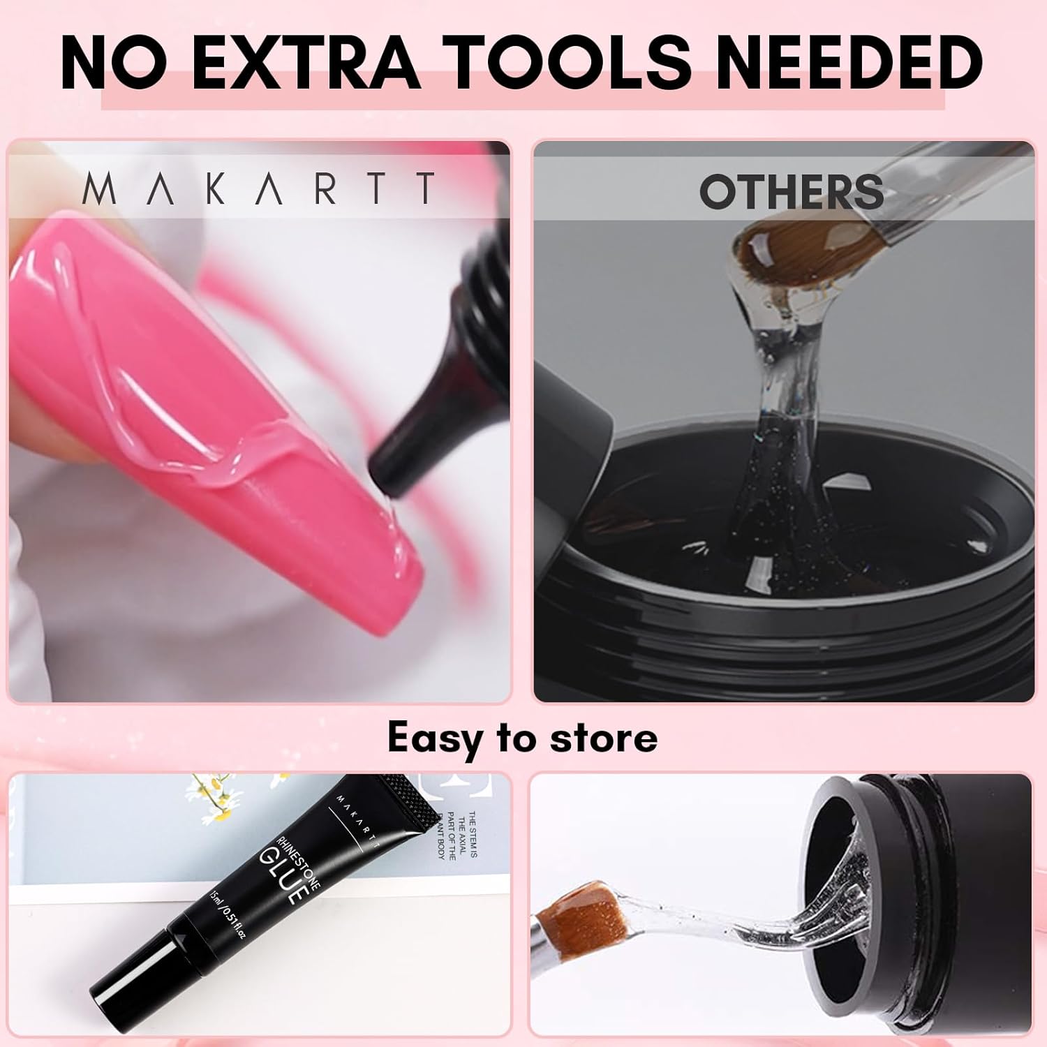 Makartt Nail Rhinestone Glue Set - Gel Nail Glue for Rhinestones, 3D Art Design Super Strong Adhesive for Charm Gems Jewel Crystal Beads Diamonds, 15ml & 8ml, Easy Use, Cured Need-Velvo Beauty