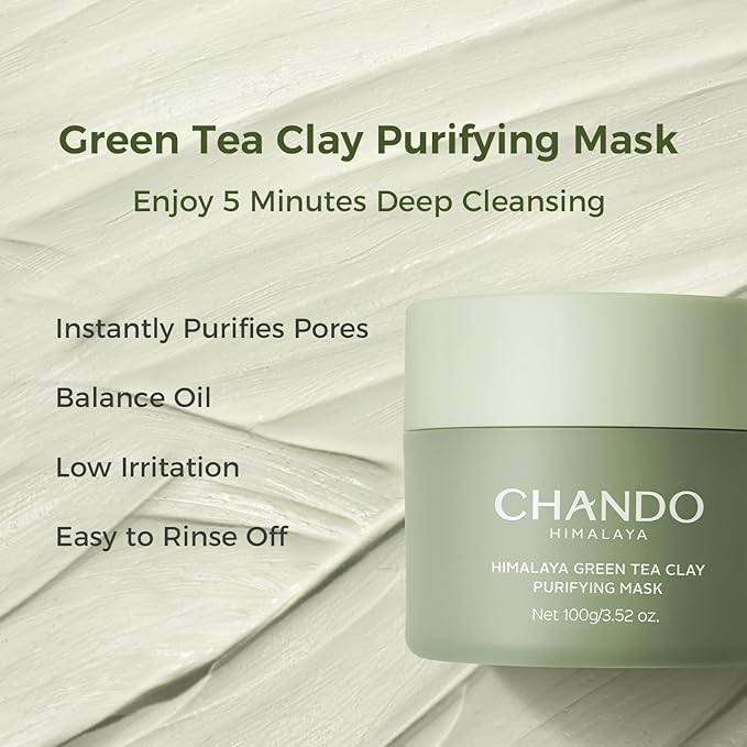 Purifying Green Tea Mask, Natural Facial Clay Mask Deep Pore Cleansing with Green Tea Extract and Portulaca Extract, for Clogged Pores, Detoxifies & Balance Oil, 3.52 fl.oz-Velvo Beauty
