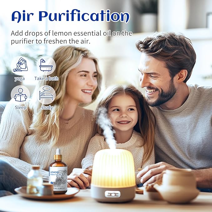 HIQILI Lemon Essential Oil, Household Cleaning, Air Purification, Skin Care, Can be Added to Cleansers, Sprays, Body Lotions Use - 3.38 Fl Oz/100ML-Velvo Beauty