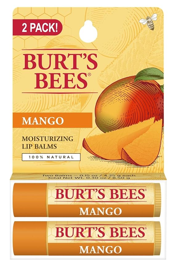 Burt's Bees Lip Balm - Mango, Lip Moisturizer With Responsibly Sourced Beeswax, Tint-Free, Natural Origin Conditioning Lip Treatment, 2 Tubes, 0.15 oz.-Velvo Beauty