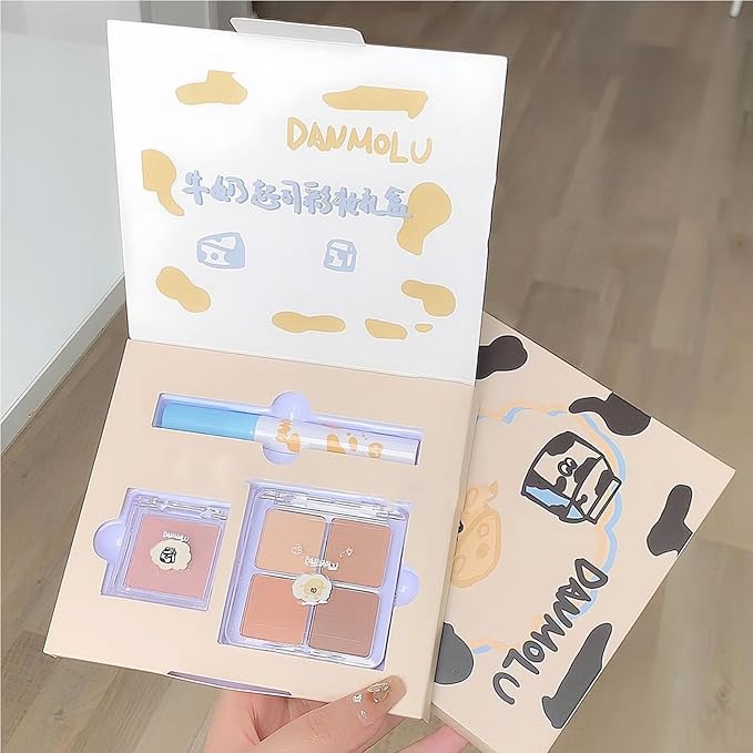 Neutral Eyeshadow Palette Velvet Lip Gloss Natural Glossy Blush Suitable for Beginners and Professionals 3-in-1 Multi-Purpose Makeup Set (1 Box)-Velvo Beauty