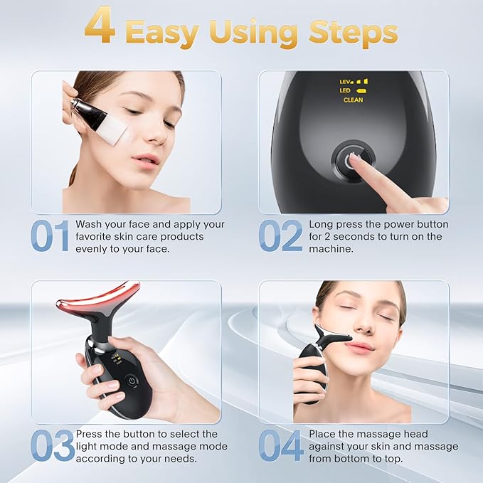 7-in-1 Deplux Face Neck Massager for Skin Care at Home, Facial Massager Glossy Black-Velvo Beauty