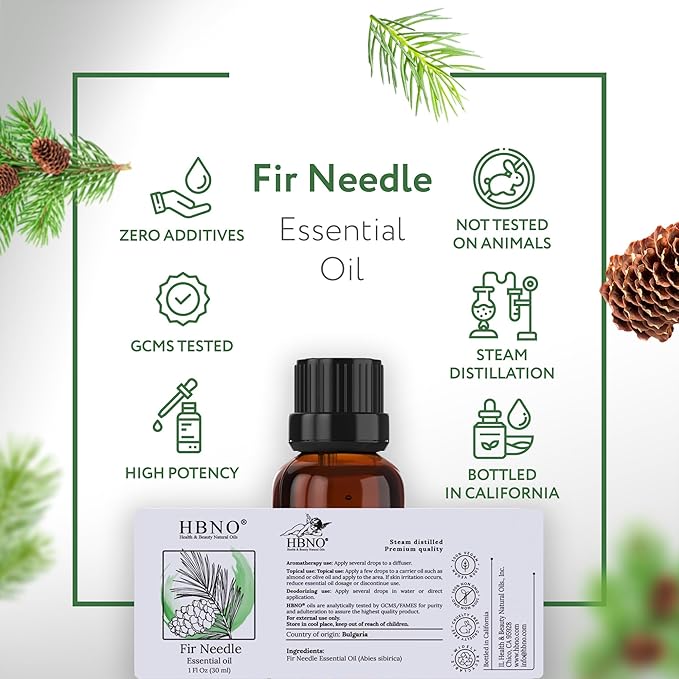 HBNO Fir Needle Essential Oil - 1 oz (30ml) Travel Size - Natural Fir Needle Oil - Perfect for Cleaning, Aromatherapy, DIY, Soap & Diffuser-Velvo Beauty