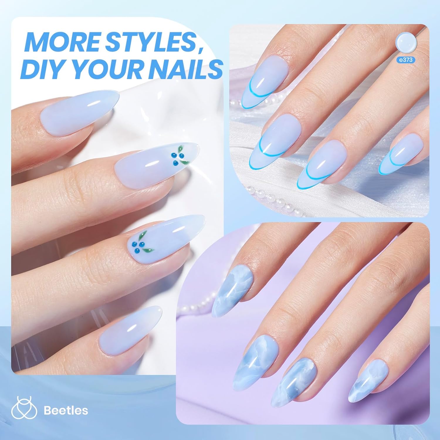 Beetles Blue Jelly Gel Nail Polish - 15ml Blueberry Milk Nails Sheer Neutral Translucent Hazy Blue Gel Polish Soak Off UV Summer Nail Art Manicure Salon Home DIY Gift for Manicure Women-Velvo Beauty