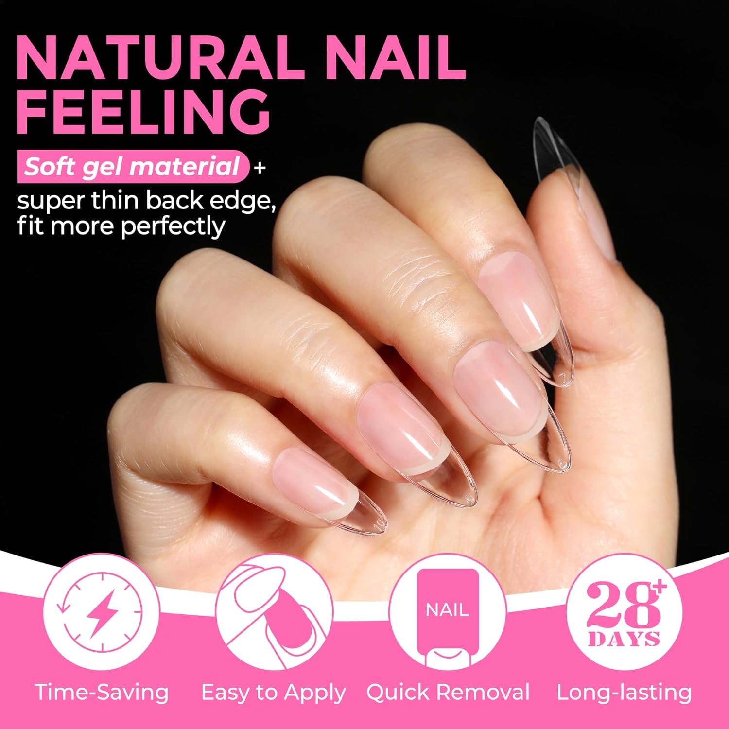 UNA GELLA Almond Nail Tips 216pcs Medium Almond Press on Nails Pre-shape Gel Fake Nails for Full Cover Acrylic French False Nails For Nail Extension, DIY Salon 12 Sizes Gelly Tips-Velvo Beauty