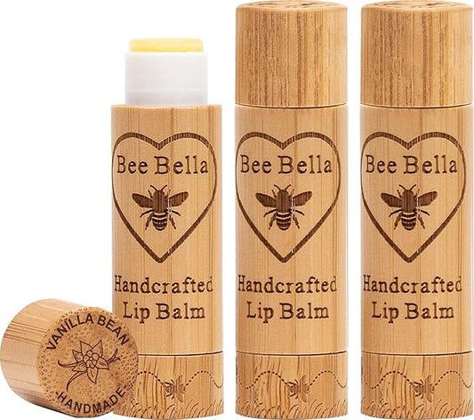 Bee Bella Lip Balm, Vanilla Bean, 3 Pack - Hydrating, Moisturizing Lip Care, 100% Natural, Original Organic Beeswax with Vitamin E, Handmade in USA-Velvo Beauty