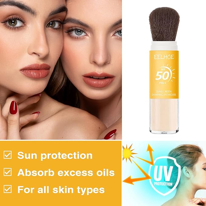 Mineral Sunscreen Setting Powder, SPF 50, Translucent Mineral Brush Powder, Long-Lasting Lightweight Breathable, Natural Matte Finish, Oil Control for All Skin Types-Velvo Beauty