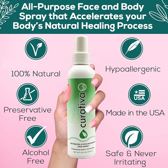 Curativa Bay .02% Hypochlorous Skin Spray, Clear Skin, Most effective For Total Skin Health and the Base for all Skin Care. 100% Organic, Made in USA, Produces Great Results 8 OZ.-Velvo Beauty