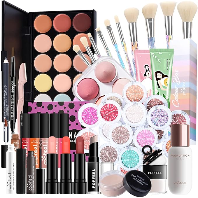 All-in-one Holiday Make up Gift Set | Makeup Kit for Women Full Kit Essential Starter Bundle Include Eyeshadow Palette Lipstick Blush Foundation Concealer Face Powder Mascara Lipgloss Brush-Velvo Beauty