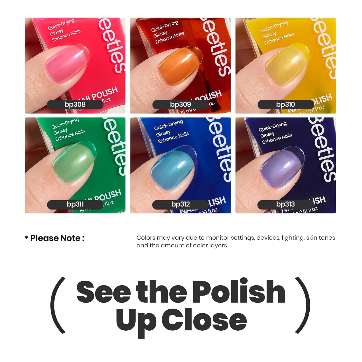 Beetles Neon Nail polish Set, 6 Jelly Colors Bright Rainbow Nail Polish Kit Quick Dry Finger Nail Polish Glossy Shine Nail Lacquer Polish Long Lasting Gifts for Women-Velvo Beauty