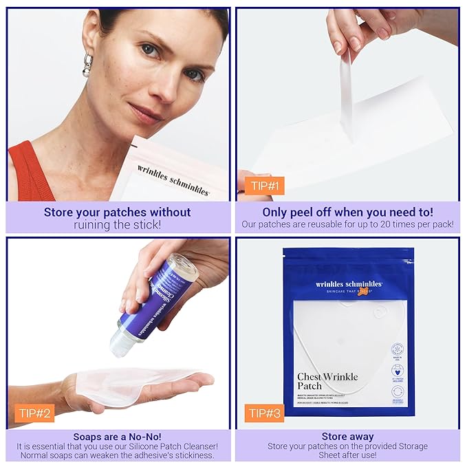 Wrinkles Schminkles Chest Wrinkle Patch & Cleanser Starter Pack - Set of Reusable Chest Silicone Wrinkle Patch + Patch Cleanser (2 oz) Maximise Uses - Smooth & Prevent Chest & Décolletage Wrinkles-Velvo Beauty