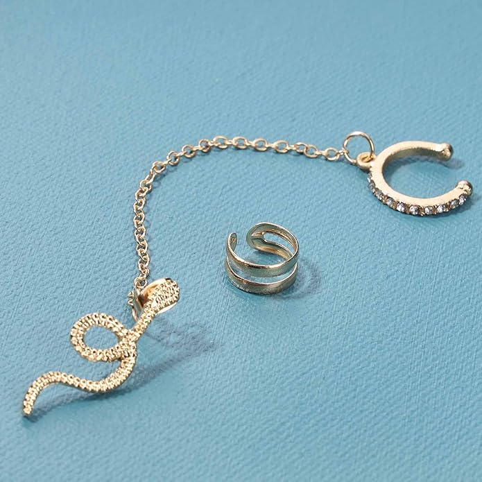 Punk Snake Cuff Chain Earrings Gold Serpent Cartilage Earrings Snake Ear Wrap Earrings Gothic Snake Helix Chain Earrings Gold Long Chain Earrings Jewelry for Women and Girls-Velvo Beauty