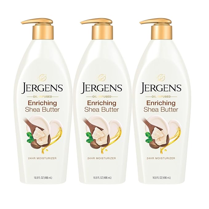 Jergens Shea Butter Hand and Body Lotion, Deep Conditioning Moisturizer, 3X More Radiant Skin, with Pure Shea Butter, Dermatologist Tested, 16.8 Oz, Pack of 3-Velvo Beauty