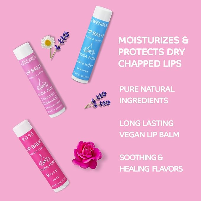 Floral Lip Balm Collection, Vegan Lip Balm Set, Beeswax Free, with Avocado Oil, Organic Jojoba Oil, and Vitamin E, Natural Moisturizer for Dry, Chapped or Cracked Lips, 3 Tube Set-Velvo Beauty