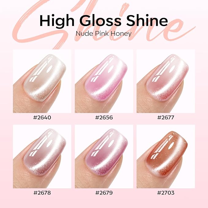 modelones Cat Eye Gel Nail Polish, 6 Colors Nude Gel Polish Pink Glitter Brown with Magnet Sparkle Galaxy Series Nail Polish Kit Soak Off Led Nail Art Manicure Salon DIY Gifts-Velvo Beauty