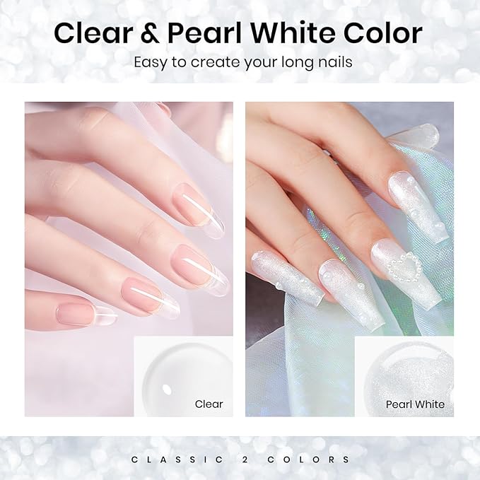 MIZHSE Solid Builder Gel for Nails Kit: 2PCS 30g 3D Pearl White & Clear Hard Gel for Nailswith Nail Forms 3D Silicone Mold Soak off U V LED Builder Gels for Extension Home Manicure-Velvo Beauty