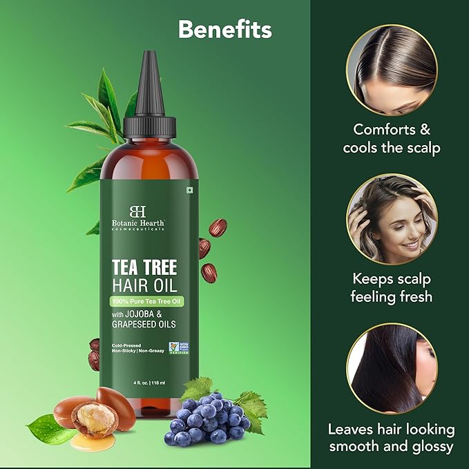 Botanic Hearth Tea Tree Oil For Hair (4 Fl Oz) | With Jojoba & Grapeseed Oils | Soothes Itchy Scalp & Fights Dandruff | Non Gmo Verified-Velvo Beauty