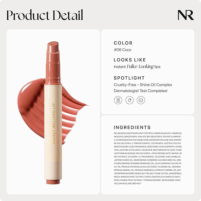 Nature Republic HONEY MELTING LIP (06 COCO) SOFT LIP STICK, Hydrating Gloss, Moisturizing balms, Sheer tint, Shine & Glowy Finish, korean make up-Velvo Beauty