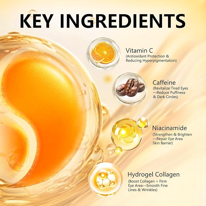 Under Eye Patches with Vitamin C & Caffeine 30 Pairs for Dark Circles, Fine Lines and Puffiness, with Niacinamide Hydra-Gel Collagen, Skin Care for Men & Women-Velvo Beauty