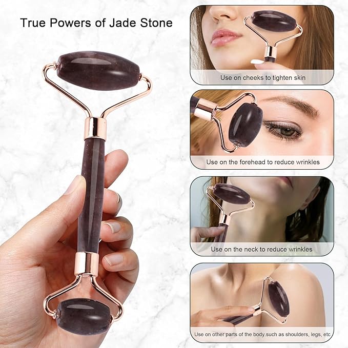 Jade Roller for Face, Facial Roller Massager Skin Care Tool, Gua Sha Facial Tools for Face, Neck, Eyes, Reduce Puffiness of The Skin(Purple)-Velvo Beauty