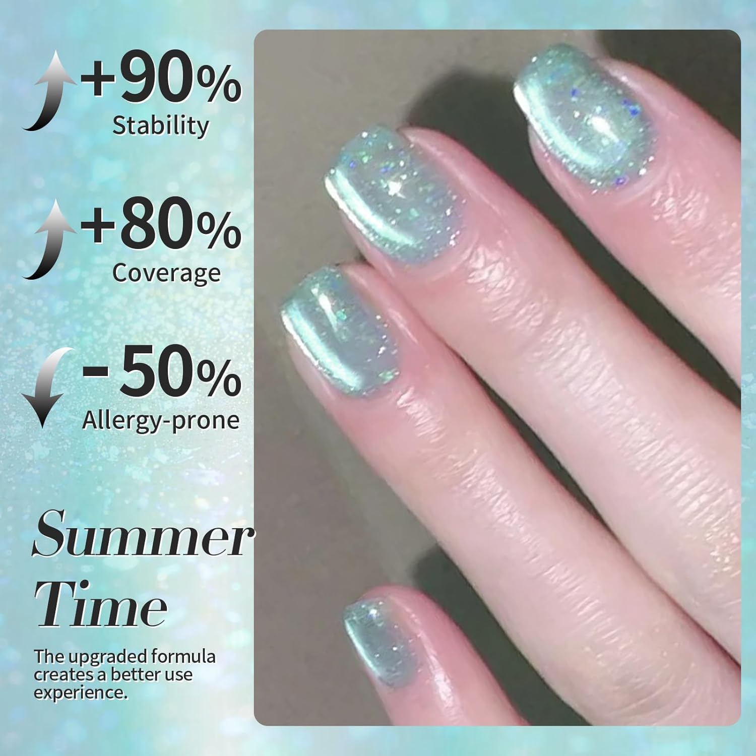 Born Pretty Green Cat Magnetic Eye Gel Nail Polish Shimmer Glitter Flakes Holographic Aurora Mint Green Magnetic Gel Polish Nail Art Manicure DIY at Home 15ML-Velvo Beauty