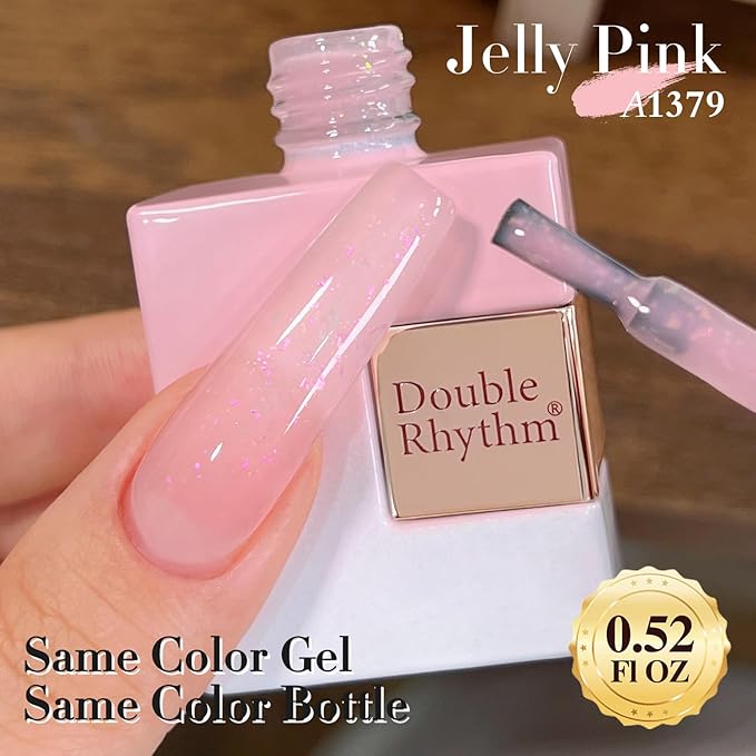 Double Rhythm Gel Polish Translucent Sheer Neutral Natural Light Milky Same Color Same Bottle 15ML Jelly Polish Art DIY at Home (Milky Pink Glitter-A1379)-Velvo Beauty