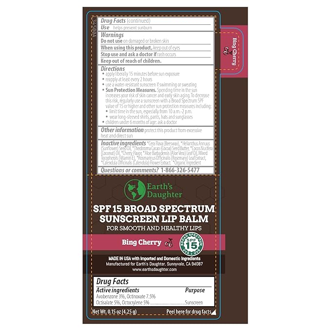 SPF Lip Balm 4-Pack by Earth's Daughter - Lip Sunscreen, SPF 15, Organic Ingredients, Cherry Flavor, Beeswax, Coconut Oil, Vitamin E - Hypoallergenic, Paraben Free, Gluten Free-Velvo Beauty